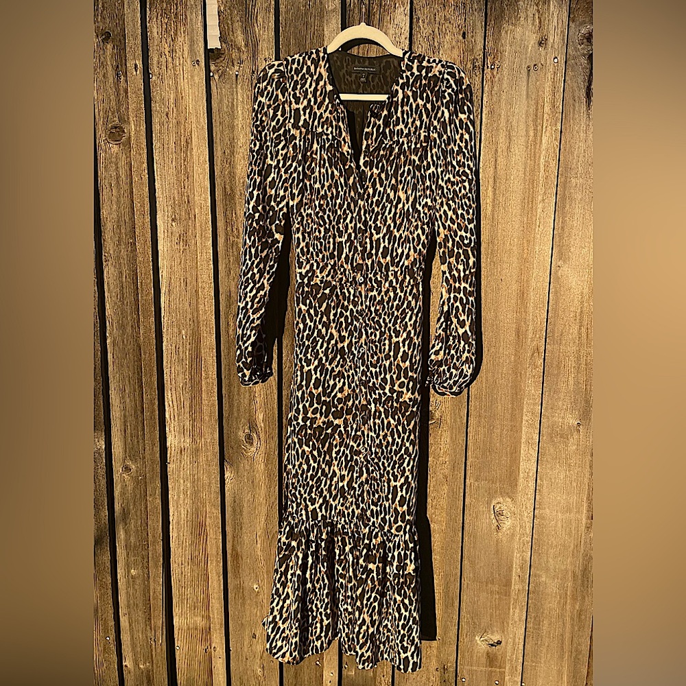 Banana Republic Leopard Print L/S Button Down Dress SIZE 2 TALL